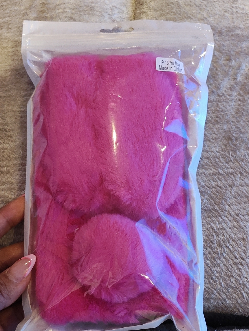Pink Fuzzy Bunny iPhone Case w/ Rhinestones & Pom Pom | Cute Y2K Plush Phone Cov
